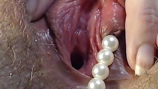 Close up big clit orgasm & pearls