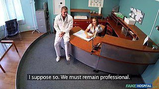 Faux hospital - doctor bangs lonely nurse on desk risky cum inside quickie