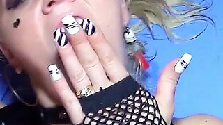 Blonde slut gets fucked hard at gangbang bukkake party