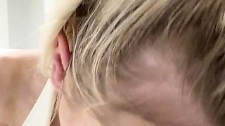 Peeing blonde fetish babe uses toy in her tight pussy