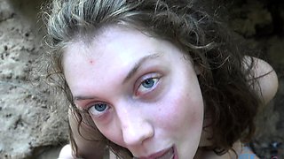 Pigtailed amateur teen blowjob