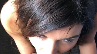 Tan stud gives a POV blowjob to his big cock