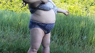 Stepmom Public Pissing in Park - Big Natural Tits MILF Undresses & Masturbates