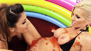 Lesb Pool_scene_2_lesbian MILF Couple in Bikinis Enjoy a Jelly Pool