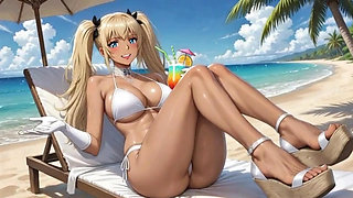 On the Beach with hot Nami - She play with her pussy