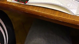 High Schoolgirl Stroking Him off in Math Class Under the Table. at College