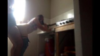 Hot stepsister Sashabigass loves kitchen sex and cum