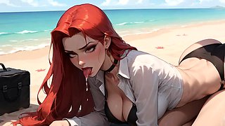 Redheads have a gangbang on the beach and have an