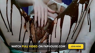 Pussy soaking and cumming with chocolate over clit