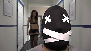 Really Cute Girl in Suspenders Uses a Bound Man