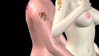 Animated 3D Porn - Beautiful Girl and Asian Man Romantic Foreplay