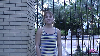 Shy waitress gets naked at a construction site