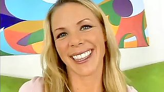 Blonde milf with big ass and fake boobs gets banged interracially at casting