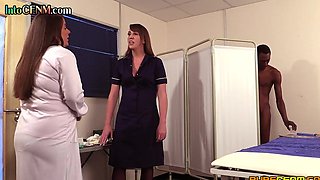 CFNM IR nurses in uniform and heels sucks black dick in