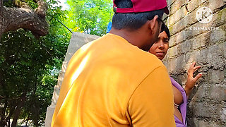 Unknown man, and hot bhabhi outdoor, outside have a fun - hot bhabhi boobs suking young boy and sexy moning.