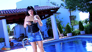 Jade Kara: Great Oriental Jade Kara Doing a Strip Next to the Pool