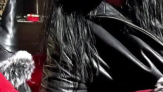 Leather Gloves Handjob. Smoking, Leather Coat and Cum on Leather