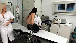 Doc gynecologist and his assistant examine patients