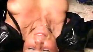 Hot pierced granny in latex fucks guy: Doggy, Missonary  Hardcore Porn