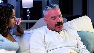 Latina teen stepdaughter comforts her cool old stepdad fully