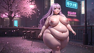 BBW Anime Babe Shaking Huge Ass in Purple Thong