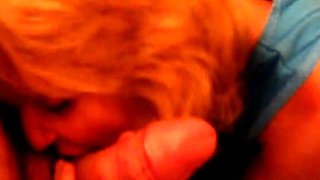Blonde Granny Blowjob in a Bathroom