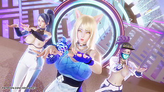 Mmd Kpop Demon Hunters - Huntrx - Golden Ahri Akali Kaisa Sexy Striptease League of Legends Hentai Uncensored 4K 60fps