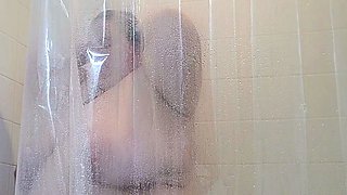 Ebony girl showers her big ass amp masturbating