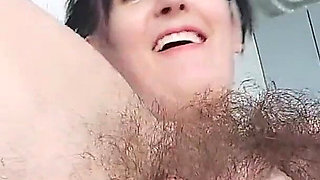 Extremely Hairy Brunette Ginnagg Put a Small Vibrator on Her Clit and Got a Small Orgasm Laughing.