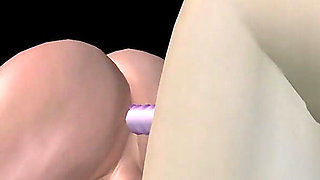 Animated 3D Porn - Beautiful Girl and Asian Man Double Dildo Doggy While Man Stroking