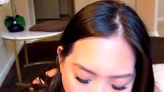 Asian Babe Gives Perfect Blowjob Cumshot in Mouth