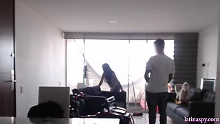 Big Busty Latina MILF Cleaner Jerks Off Huge Natural Tits - Homemade Part 3