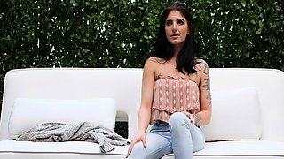 Amateur busty brunette masturbates and does hand job