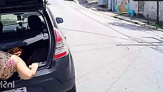 HOT GIRL WASHES HER CAR SHOWING OFF ON THE STREET