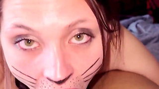 Freaky Kitty Cat Slut Deepthroating Fans Thick Cock After Halloween Party