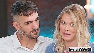 Small Hotwife Sammm Next Door Holds Hubbys Hand During The Time That This Babe Devours Monster Bbc