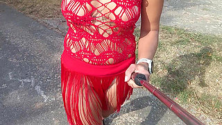 public flashing of pussy and tits in a lace outfit