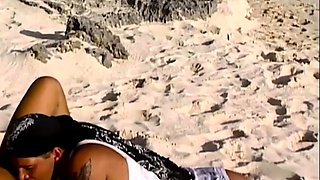 Latin ladies anal sex threesome on beach