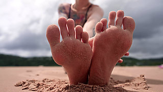 Worship My Feet on Public Beach and Get My Permission to Cum