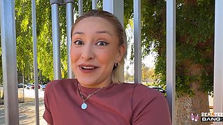 Horny blonde slut sucks me off in the woods