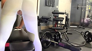 Gym masturbation big black dildo