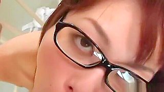 Akari Hoshino amateur Asian teacher in glasses gets facialed