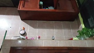 My mother-in-law in the kitchen shows transparent panty
