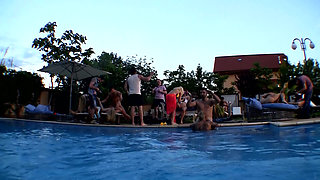 Outdoor DP Orgy Blonde Babes Wild Poolside Fuck