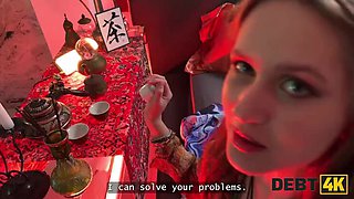DEBT4k – Hot sex in a fortune-telling salon with a cute teen and amazing blowjob