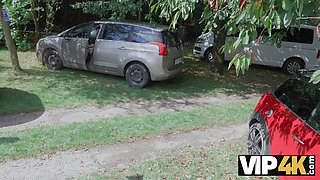 VIP4K. Red Head enjoys getting her Pussy Licked in the Car