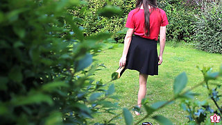 Slave Mila Plays with Her Bruised Caned Bottom Outdoors