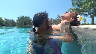 Old and Young Lesbians Underwater Strap on Squirting Golden Shower