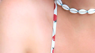 Summer Vibe. Chubby MILF in Cute Bikini Rides Dildo