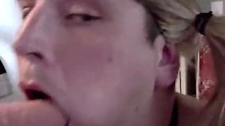 lucy laurel deep-throats XXL faux-cock and milks off